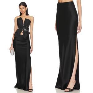 Nafsika Skourti Long Bias Satin Black Maxi Skirt Size UK 10/US 6